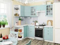 Небольшая угловая кухня в голубом и белом цвете Майкоп
